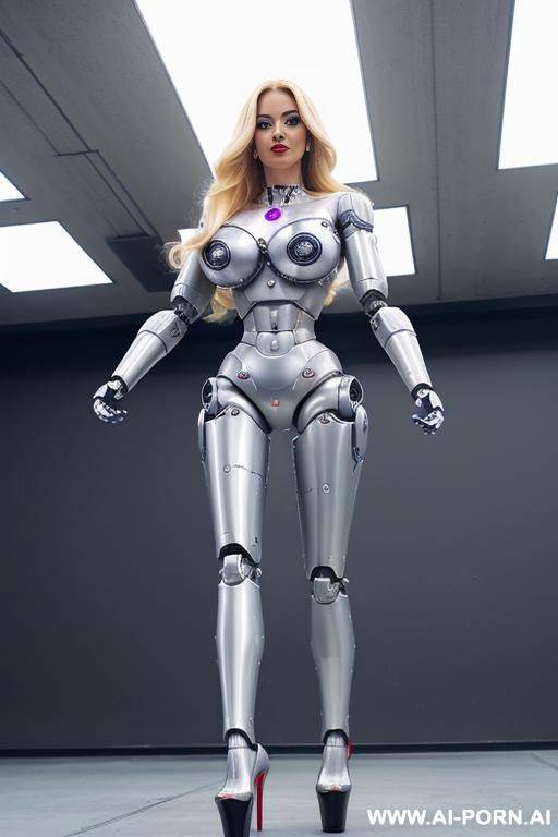 blonde robot, (fully robotic body, athletic body, platform stilettos, huge robotic tits:1.2) - #main