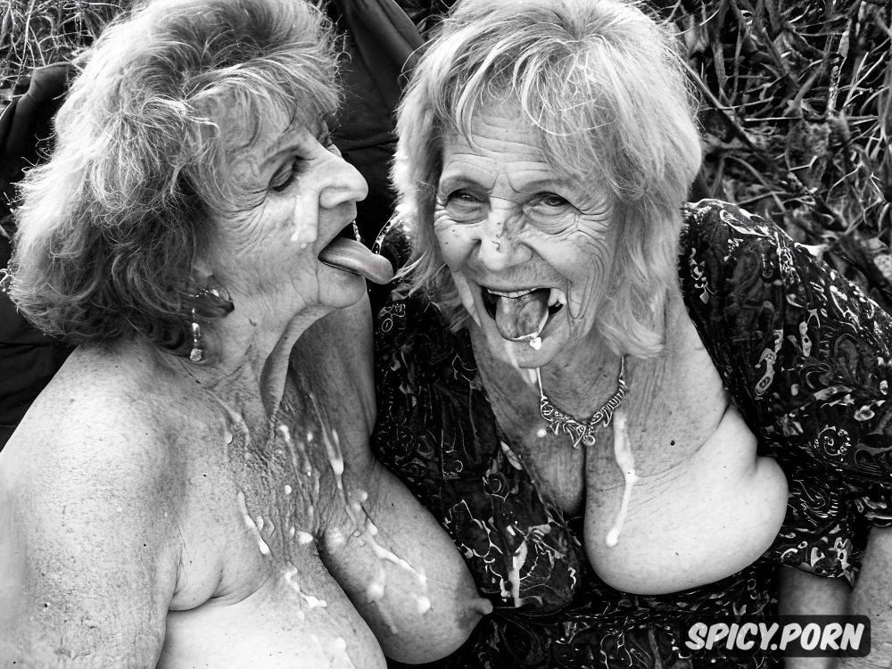 creepy face, cum on tits, granny witch, covered in cum dripping on face - #main