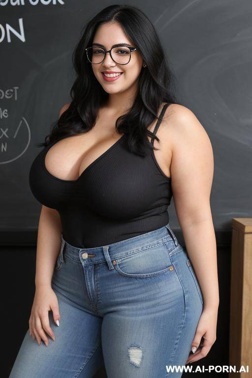 mexican, very huge , hourglass shaped, eye shw, exceptionally wide hips, high rise jeans, big hair, band shirt, extra thicc, massive thighs - #main