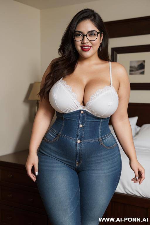mexican, super , supermodel, super wide hips, hourglass figure, long hair, wearing band shirt, high rise jeans, huge, super thicc, very wide, rotund physique, - #main