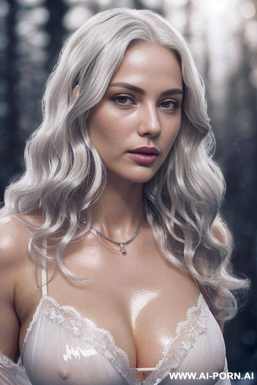 very real, glamour model, (white skin), hourglass figure, massive heavy boobs, (light background), (white eyes) (extremely long white hair), (((nude under white sheer nightgown))), (ghastly skin & - #main