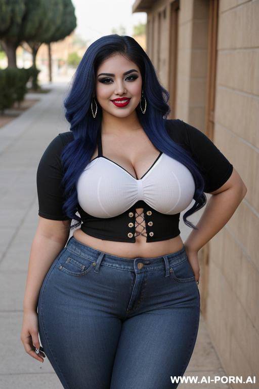mexican, chola,, nerd, hourglass figure, wearing band shirt, very wide hips, extra thicc, very plump pear shaped body - #main