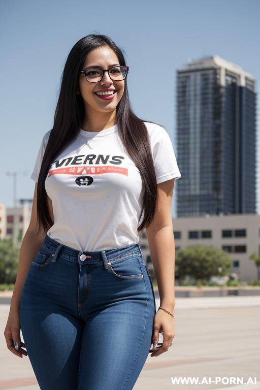 mexican, chicana, wide hips, high rise jeans, band shirt, nerd - #main