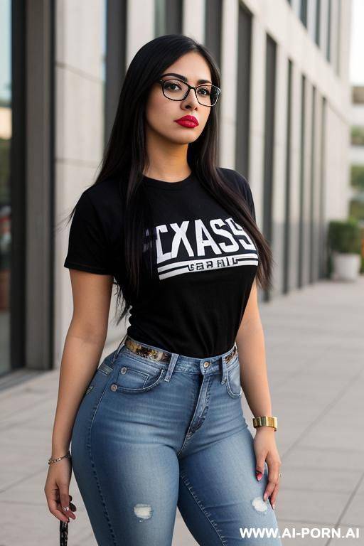 mexican, chicana, wide hips, high rise jeans, band shirt, nerd - #main