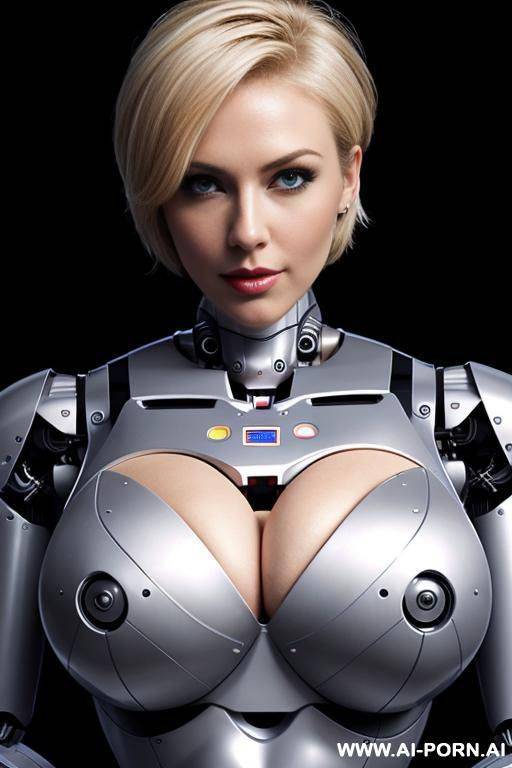 robot superwoman, short blonde hair, fully robotic body, athletic body, (huge robotic tits:1.3) - #main