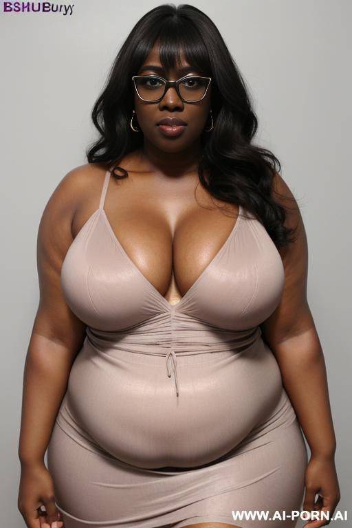 wearing glasses, bimbo, thick lips, fat lips, wavy hair, bangs, dark skin - #main