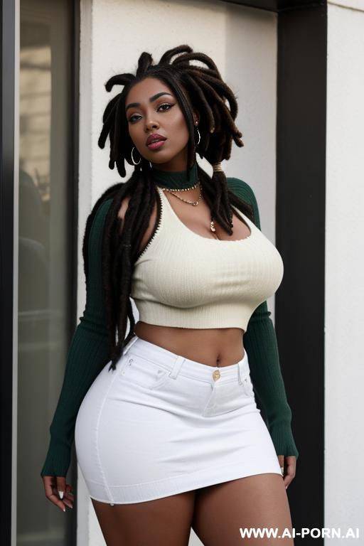 white crop top sweater, short jean skirt - #main