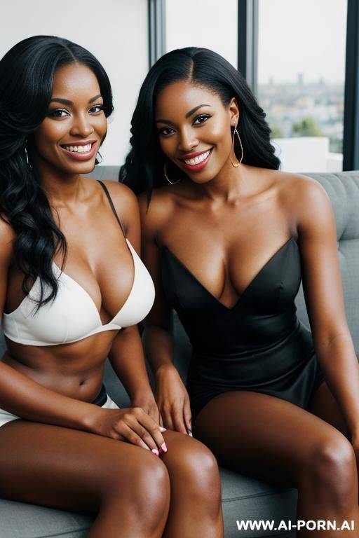 two beautiful black womans, perfect smile, modern livingroom - #main