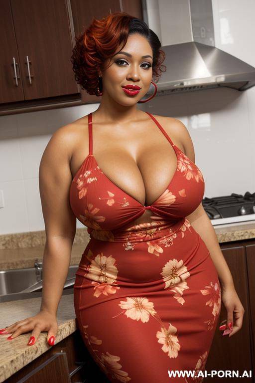 afro puerto rican mix, red floral sundress - #main