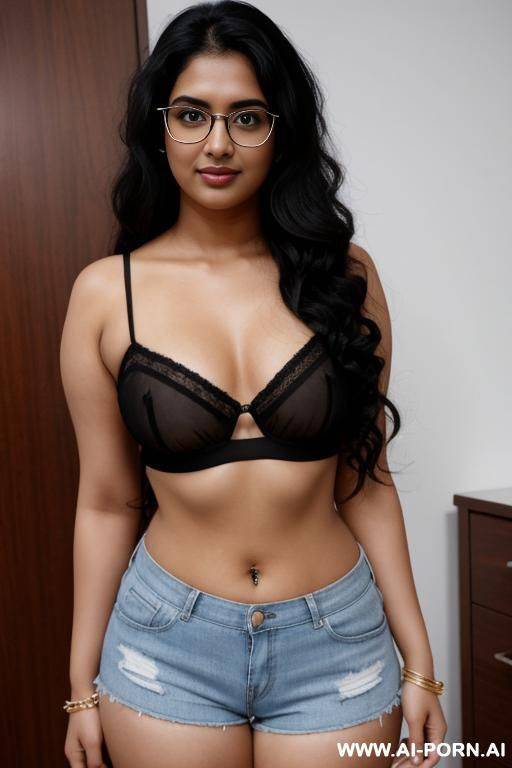 skin, , beautiful, indian woman, round glasses, flashing tits, no bra, shorts, chubby, flashing navel - #main