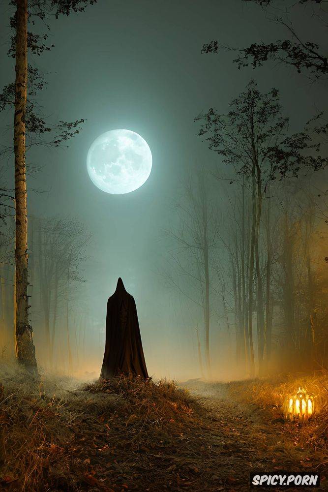 haunting human skeleton, some meters away, moonlight, scary glowing grim reaper - #main