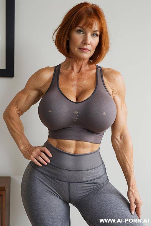 matured old milf, wrinkles, wrinkled skin, aging marks, bulked up thighs, tight sport shorts, tight shirt, extremely gigantic boobs - #main
