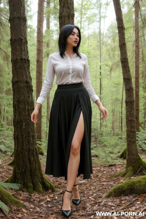 woman panty remove in long skirt, forest - #main
