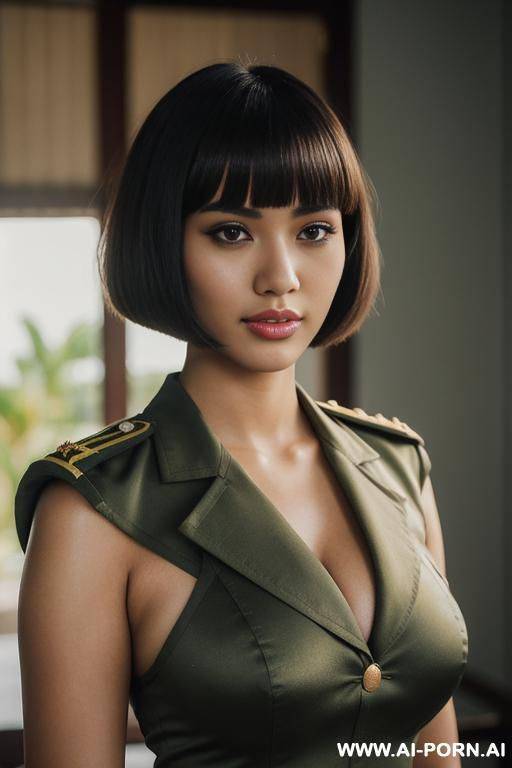 polynesian bimbo, hourglass figure, military uniform, priman scene - #main