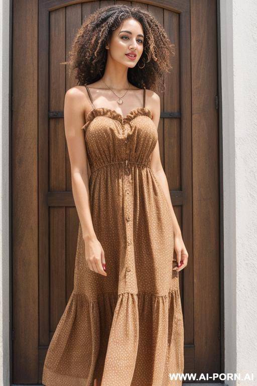 woman with brown curly wearing long summer dress is beiing fucked gystyle - #main