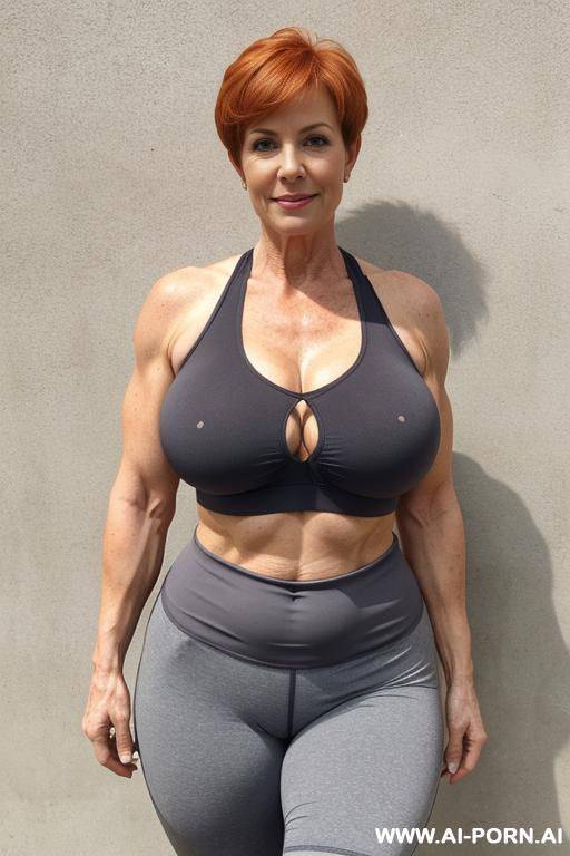 matured old milf, wrinkles, wrinkled skin, aging marks, bulked up thighs, tight sport shorts, tight shirt, extremely gigantic boobs - #main