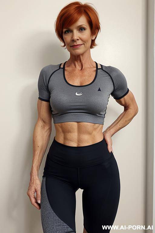 matured old milf, wrinkles, wrinkled skin, aging marks, bulked up thighs, tight sport shorts, tight shirt - #main