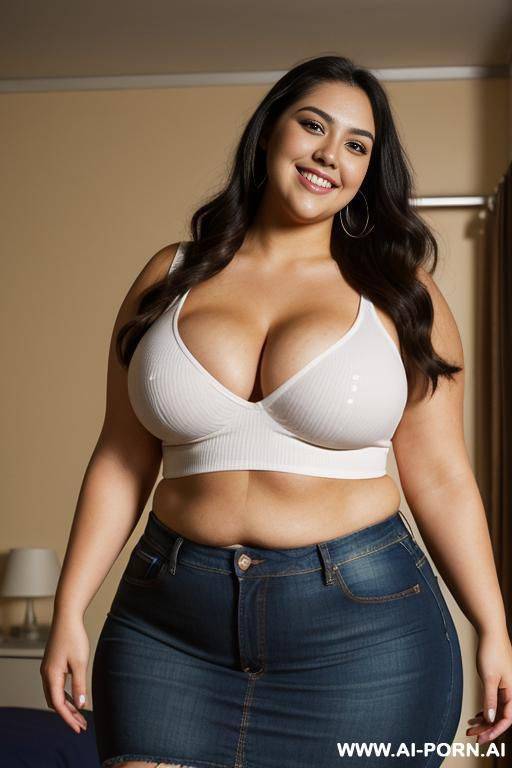 mexican, masterpiece, supermodel, rocker, high rise jeans, extra thicc, massively pear shaped, huge body, gordita, wearing tight shirt, potbelly - #main