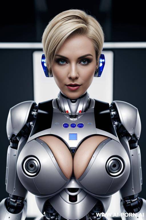 robot superwoman, short blonde hair, fully robotic body, athletic body, (huge robotic tits:1.3) - #main