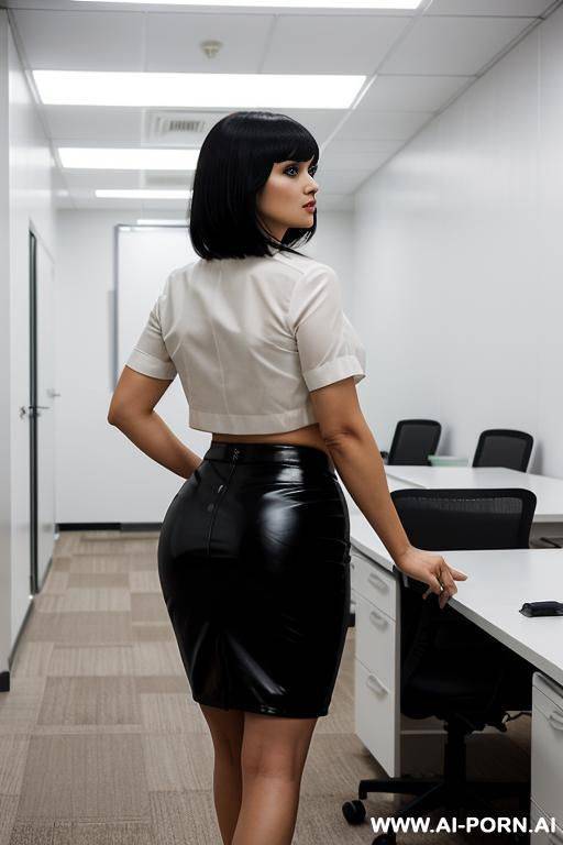mexican woman, bangs, big booty, big ass, fat ass, wide hips, sexy office outfit, short pencil skirt, tight, female boss, sexy crop-top, from behind - #main