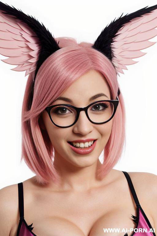 cartoon character with pink hair, glasses, and animal ears, featuring wings and a playful expression, against a light background. - #main