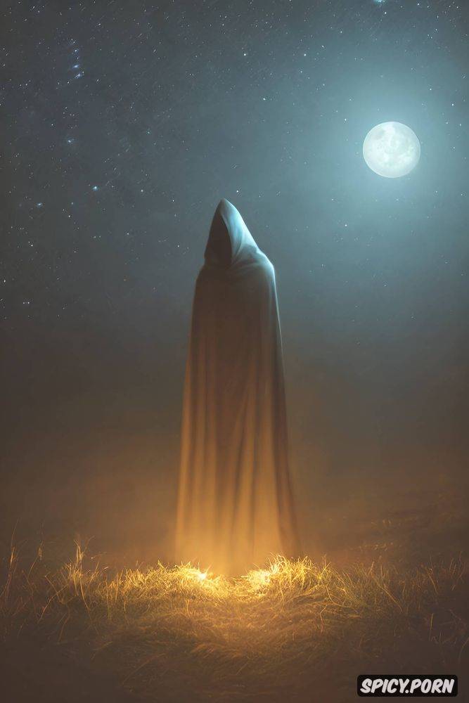 haunting human skeleton, some meters away, moonlight, scary glowing grim reaper - #main