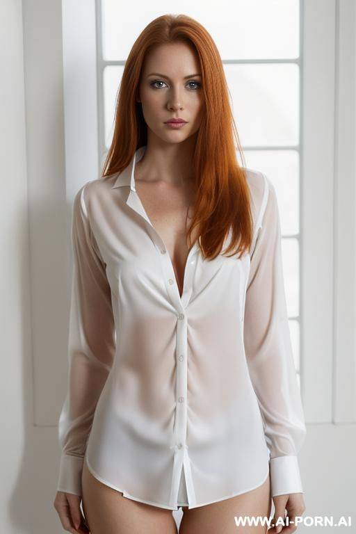 (((wearing a see trough white blouse with a deep decollete))), side swept hair, - #main