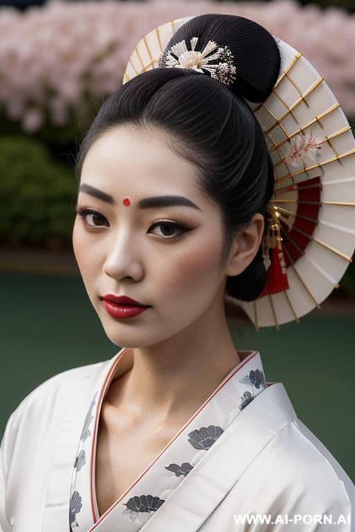 (((wearing a see trough white blouse with a deep decollete))), (((side swept hair))), - #main