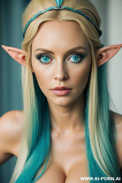 blonde elf woman, big turquoise eyes - #main