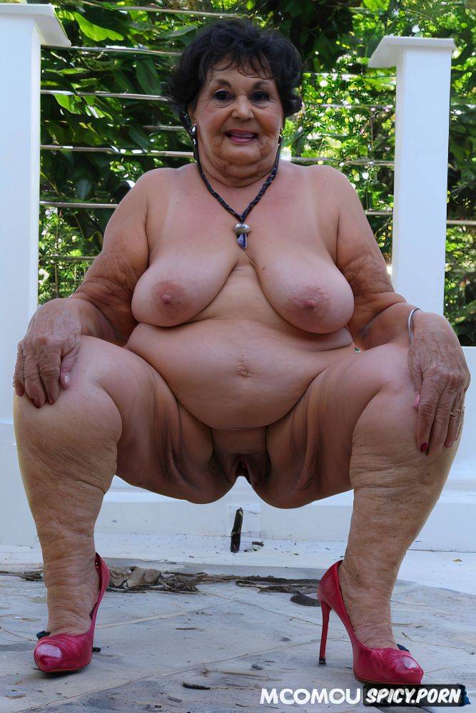 hijab1 4, white bbw ssbbw granny, standing in heels, 80yo, nude - #main