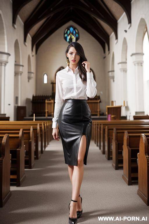 leather pencil skirt, high heels stiletto pumps - #main
