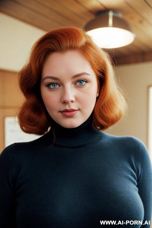 170s. 176. vintage, retro. 18 years old. cutie babe face. turtleneck sweater. without makeup. natural beauty. curvy, chubby, busty. - #main