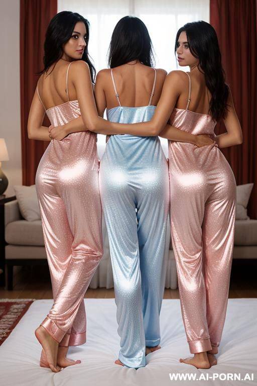 wearing very tight skimpy short pajamas, bare feet and standing with three sexy sisters - #main