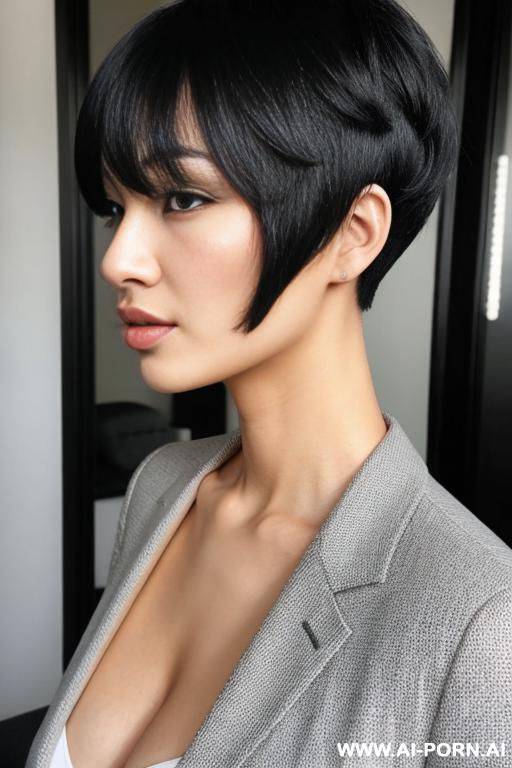 asian woman with black short haircut - #main