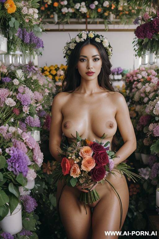 mysterious and alluring:a woman lies among flowers, her gaze deep and captivating. shws and petals embrace her, hinting at beauty, secrecy, and intrigue. - #main