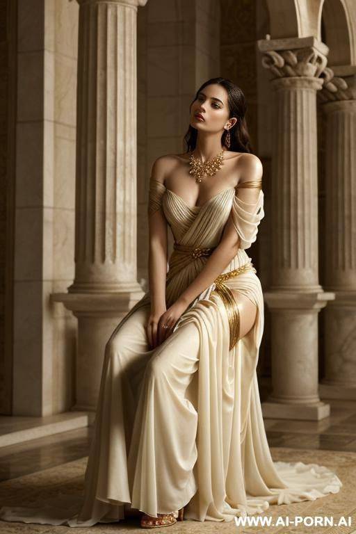 pose: the woman reposes gracefully on her side, evoking the elegance of a greek goddess. one arm rests under her head or delicately drapes across her body, while the other exds in a - #main