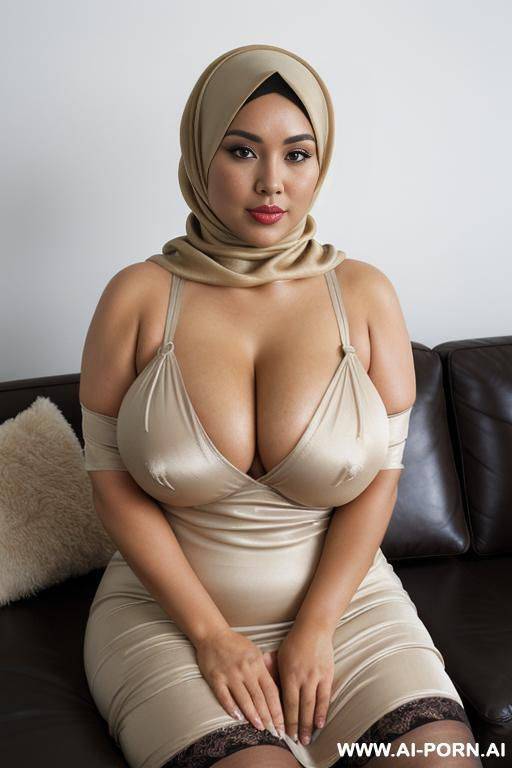 indonesian, (sunda ethnicity), indonesian milf, brunette hair, (((massive saggy boobs))), (big ass), (curvy body). seductive face, ((thick thighs)), (((long nipples))), ((brown areolas)), light blue eyes, - #main