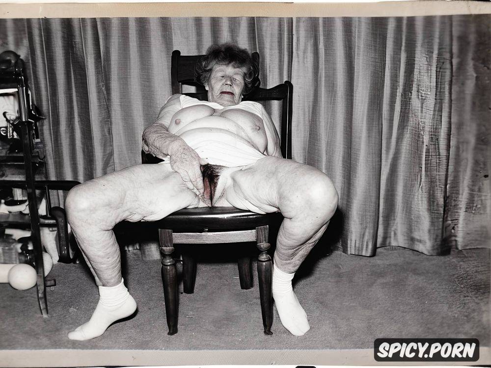 88 year old granny, pale skin, fat, heavy pubic hair, exposing huge gaping vagina - #main