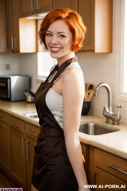 side swept hairstyle, short hair, waist apron - #main