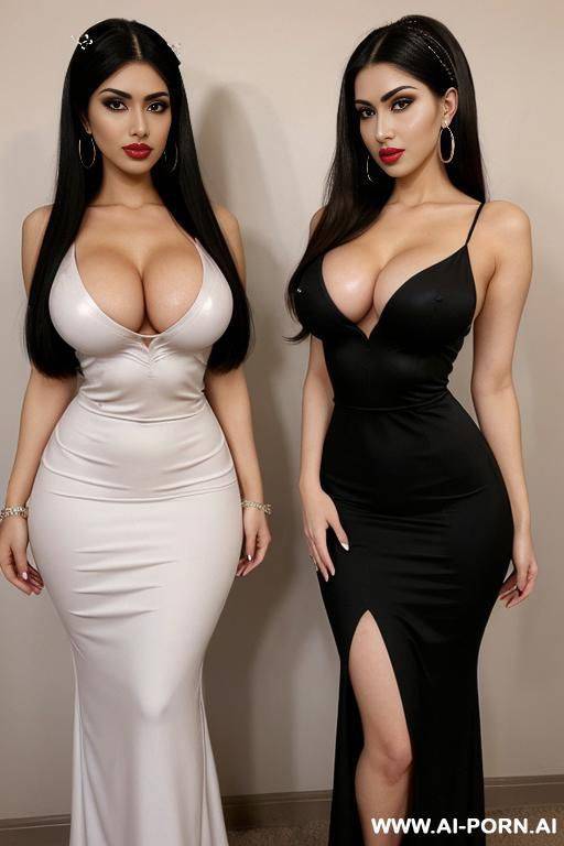 2 persian women, raised eyebrows, (((raised eyebrows))) (ahegao) (nice hair) (dress skirt) (((extremely beautiful))) (((full lips))) (hoop earrings) (hair accessories) (((hourglass figures))) ((very pretty clean faces)) (((2 women))) - #main