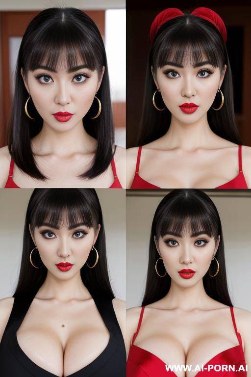 chinese women with big eyes, raised eyebrows, 2 women (((raised eyebrows))) (ahegao) (nice hair) (dress skirt) (((extremely beautiful))) (((full lips))) (hoop earrings) (hair accessories) (((hourglass figures))) ((very pretty clean faces)) (((2 women))) - #main