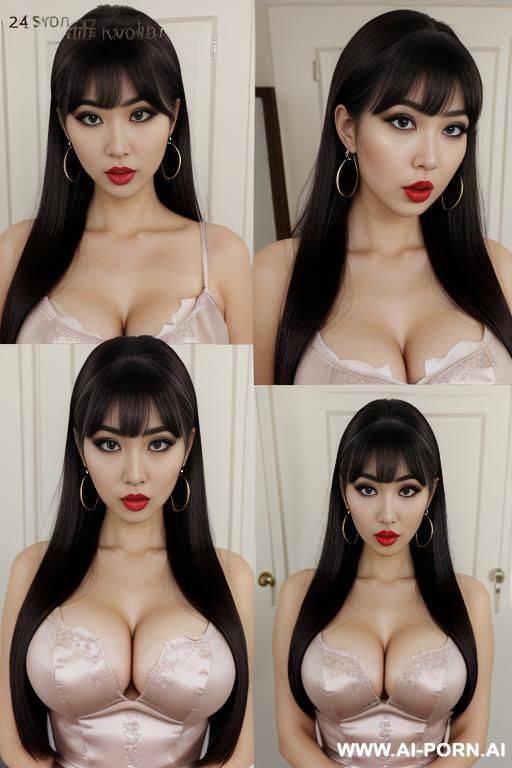 japanese women with big eyes, raised eyebrows, 2 women (((raised eyebrows))) (ahegao) (nice hair) (dress skirt) (((extremely beautiful))) (((full lips))) (hoop earrings) (hair accessories) (((hourglass figures))) ((very pretty clean faces)) (((2 women))) - #main