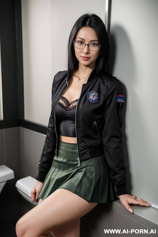 1 milf, fitness body, vascular, vascular arms, veiny arms, detail, looking at viewer, deep cut crop top, yoga pants, indoor, black hair, glasses, rubbing penis with oil. - #main