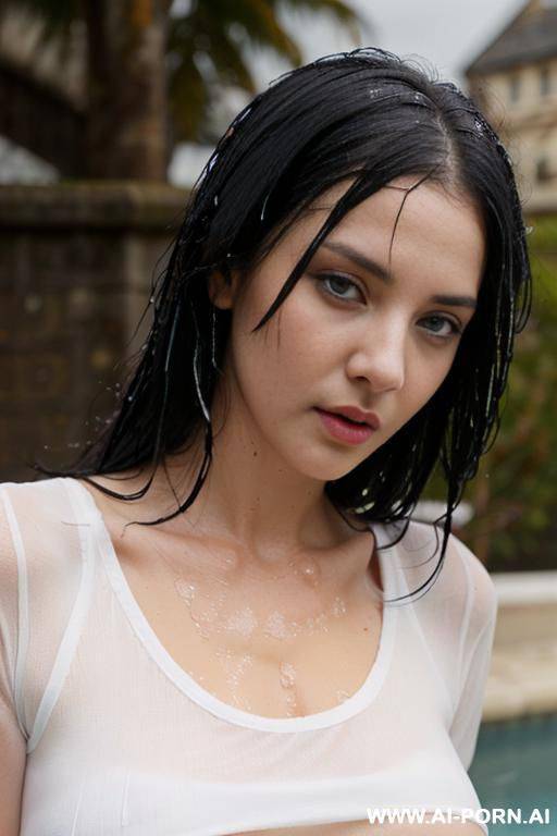 (wet british woman with white top) blue eye black hair (sexy look in her eyes) - #main