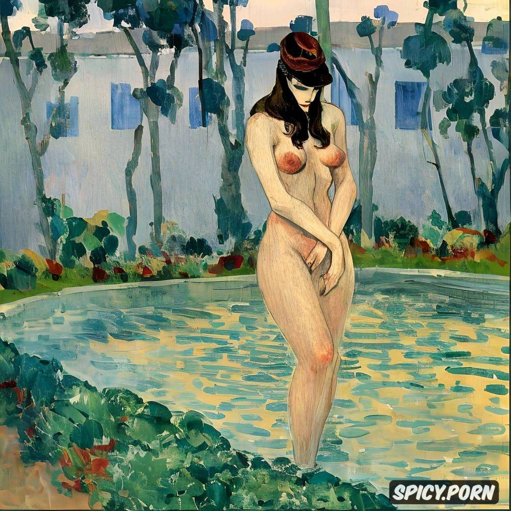 édouard vuillard, paul cézanne, blushing woman with red lips and flushed cheeks in shady bathroom bathing intimate tender modern post impressionist fauves erotic art - #main