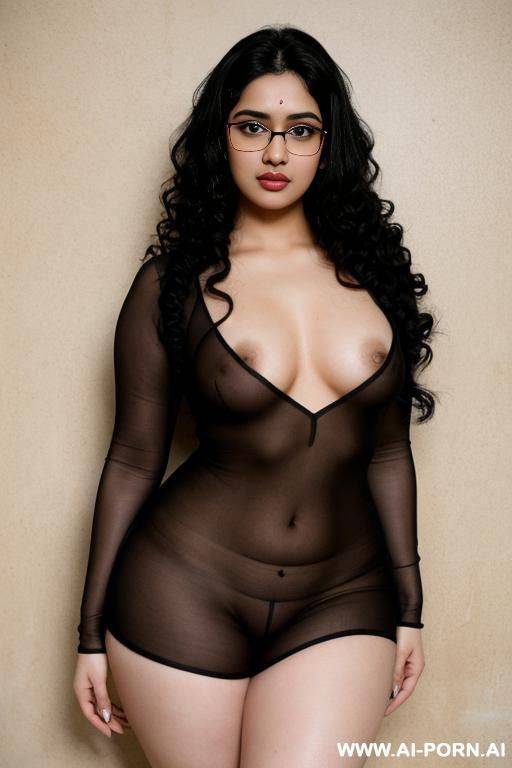 cumshot, pale skin, cute, beautiful, indian woman, round glasses, chubby, totally naked, background ((wall)) - #main