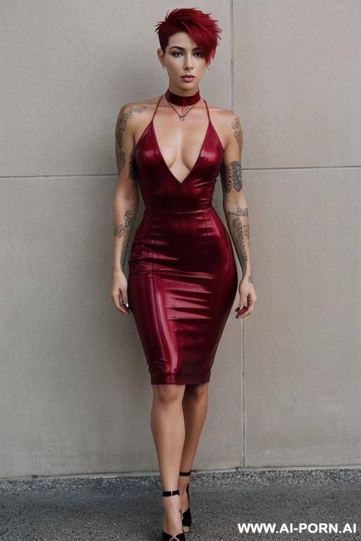 toned woman. short pixie hair with shaved sides. choker. (no tattoos). - #main