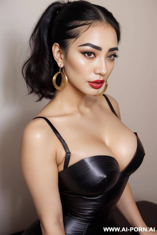 half african half asian, mixed race, hair accessory (ahegao) (flowing hair) (((extremely beautiful))) (((full lips))) (shaped eyebrows) (submissive) (hoop earrings) (((hourglass figure))) ((very pretty clean face)) (sexy pose) - #main