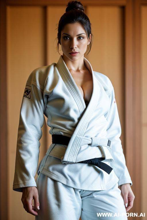 ultra sexy female, wearing judo gear straightjacket, belly top - #main