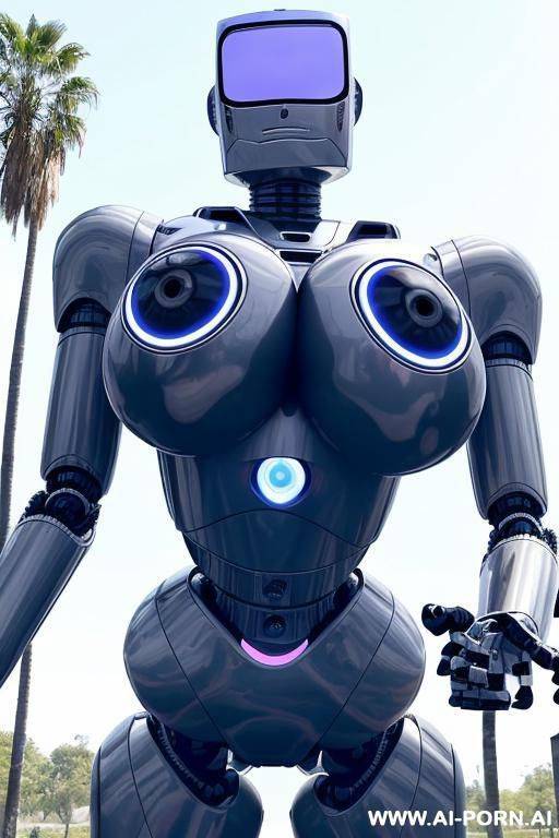 sexy robo cop, short blonde hair, fully robotic body, (shapely fit body, huge robotic tits:1.3) - #main